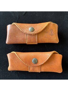 Laguiole Brown Leather Sommelier Pouch Set of 2 Embossed Bee Corkscrew Cases